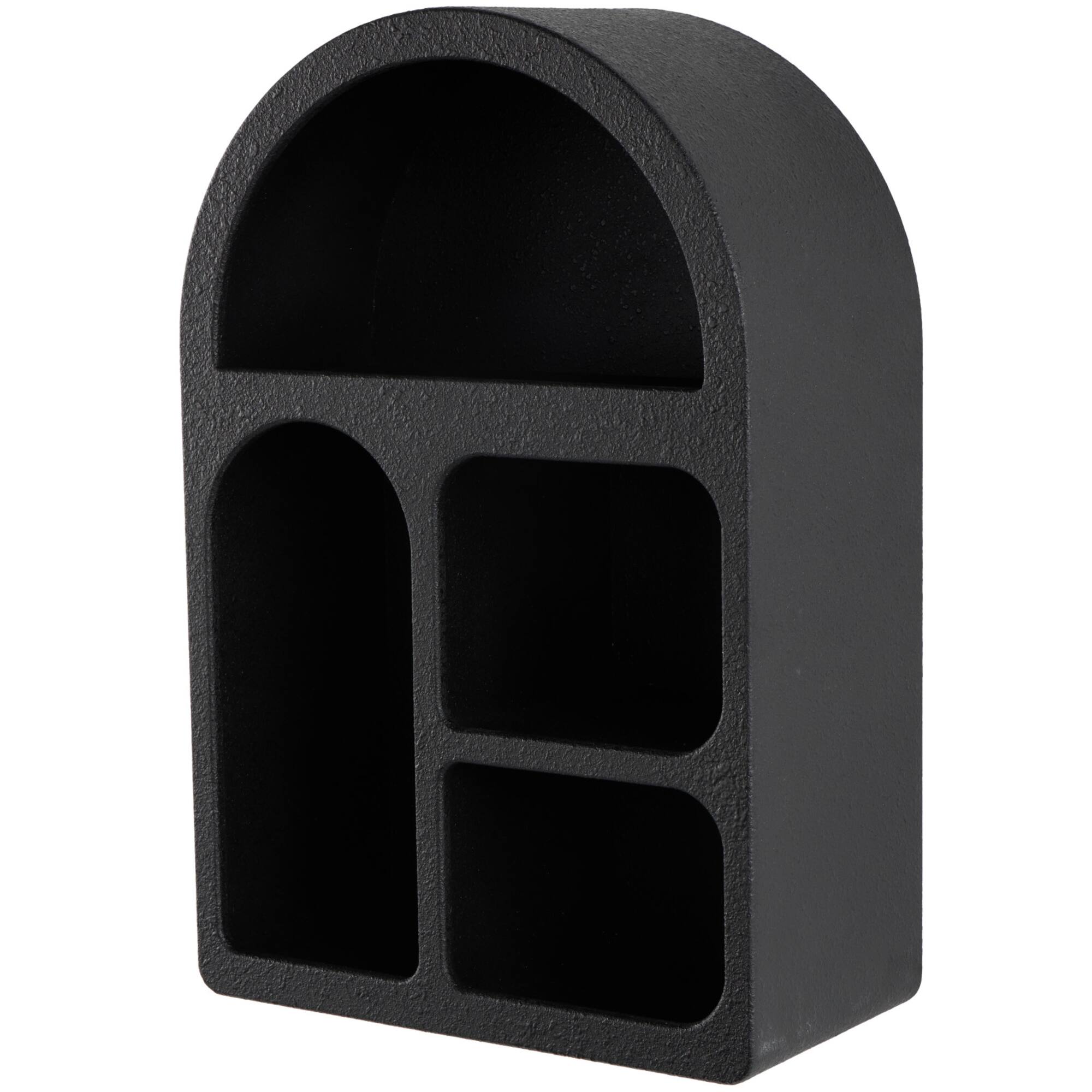 16" x 24" Black Wood Geometric 4 Wall Shelf